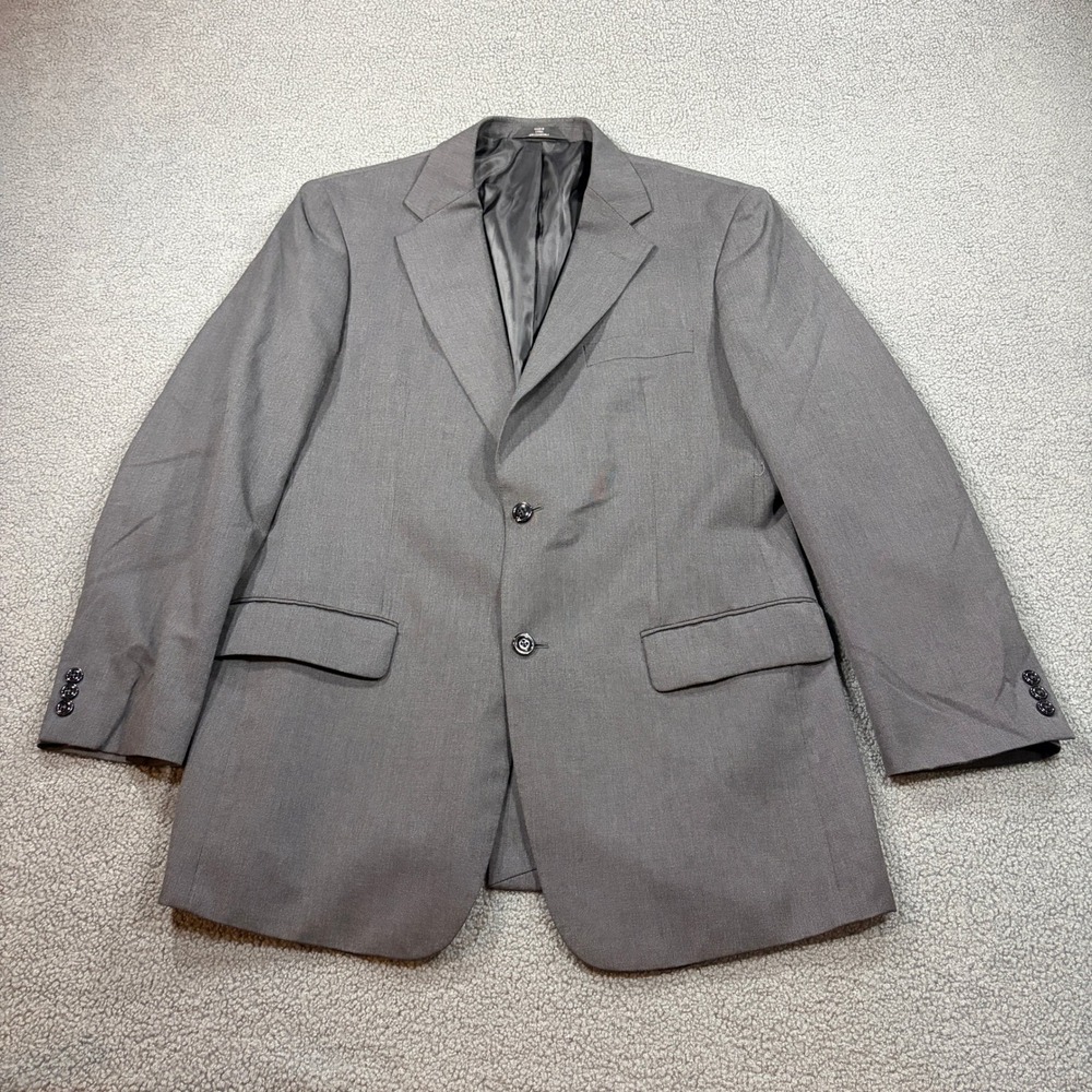 Haggar Blazer Mens 42L Gray Two Button Suit Jacket Solid Professional 633312